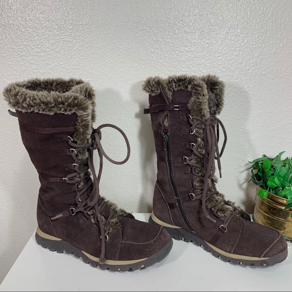 Skechers Shoes - SKECHERS Jammers Boot Brown Fur Lined Lace up Tall